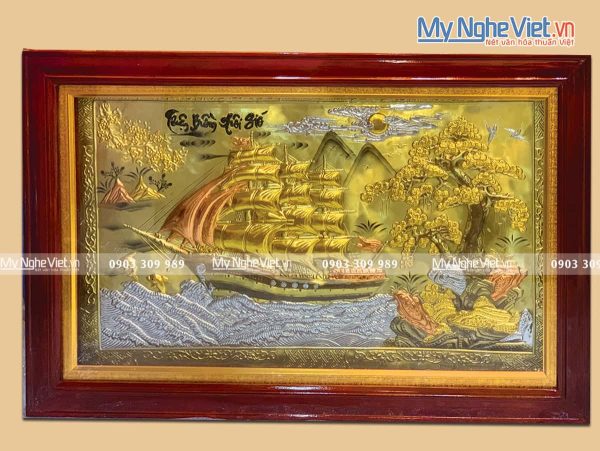 Tranh đồng Thuận Buồm xuôi gió dát vàng