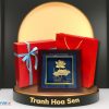 Tranh Đồng Hoa Sen Dát Vàng 24K Nền Xanh Và Hộp Quà Tặng Cao Cấp