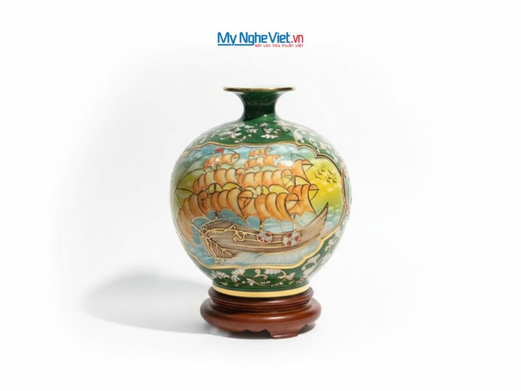 Bình thu tài hút lộc gốm Bát Tràng vẽ mã đáo thành công đắp nổi