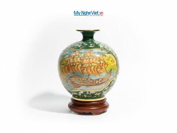 Bình thu tài hút lộc gốm Bát Tràng vẽ mã đáo thành công đắp nổi