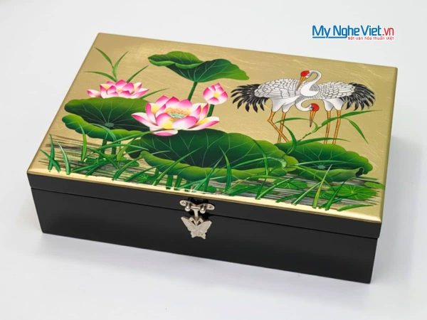 Hộp sơn mài cò sen cao cấp