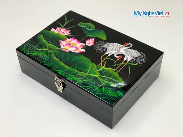 Hộp sơn mài cò sen cao cấp