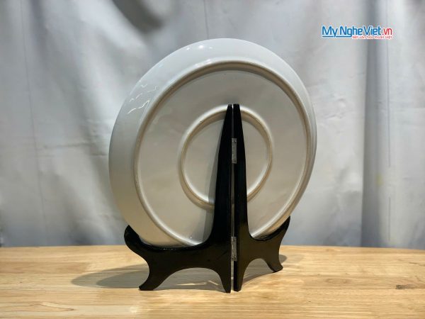 Tranh đĩa gốm Bát Tràng hoa sen trắng đắp nổi - Quà sang trọng