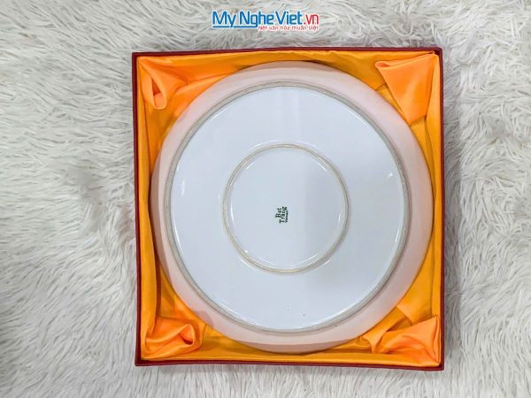 Tranh đĩa gốm Bát Tràng hoa sen trắng đắp nổi - Quà sang trọng