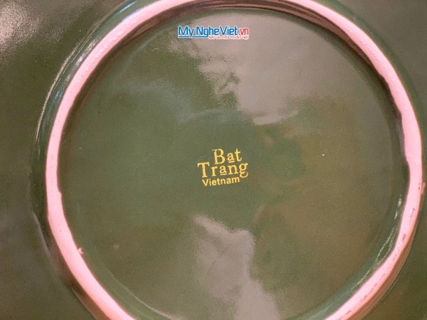 Tranh đĩa gốm Bát Tràng hoa sen xanh đắp nổi - Quà sang trọng