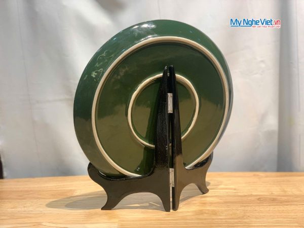 Tranh đĩa gốm Bát Tràng hoa sen xanh đắp nổi - Quà sang trọng