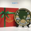Tranh đĩa gốm Bát Tràng hoa sen xanh đắp nổi - Quà sang trọng