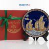 Tranh Đĩa Gốm Bát Tràng Thuận Buồm Xanh Coban Đắp Nổi - Quà biếu sang trọng