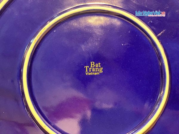 Tranh Đĩa Gốm Bát Tràng Thuận Buồm Xanh Coban Đắp Nổi - Quà biếu sang trọng