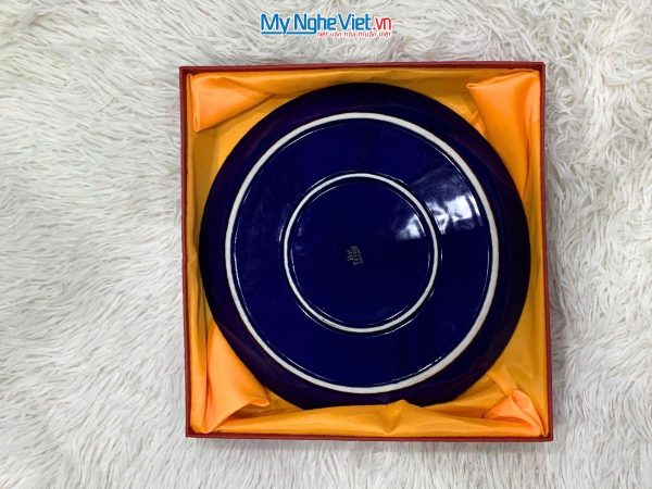 Tranh Đĩa Gốm Bát Tràng Thuận Buồm Xanh Coban Đắp Nổi - Quà biếu sang trọng