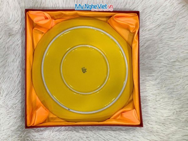 Tranh Đĩa Gốm Bát Tràng Thuận Buồm Vàng Đắp Nổi - Quà biếu sang trọng