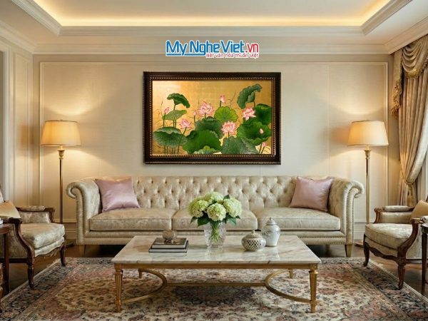 Tranh Sơn Mài Hoa Sen Dát Bạc Đắp Nổi TSM6090/1 - Quà tặng cao cấp