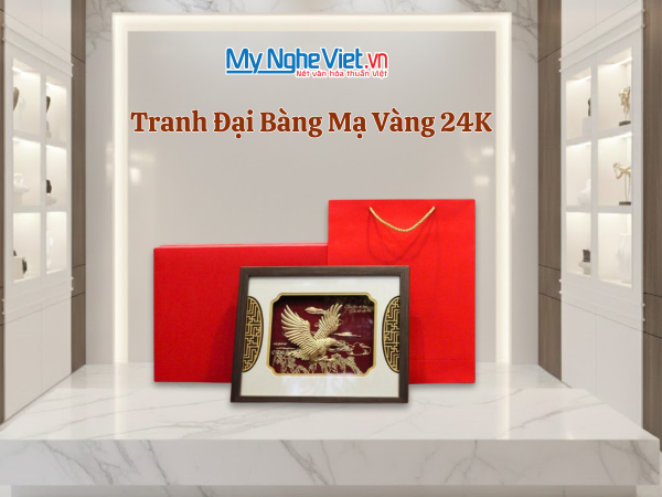 Tranh đồng đại bàng mạ vàng để bàn 24k và Hộp xilot đỏ MNVHD04.7 - Quà tặng doanh nghiệp cao cấp
