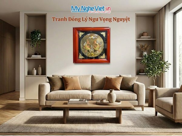 Tranh Đồng Lý Ngư Vọng Nguyệt Đồng Hun Giả Cổ DD8282/2 - Quà tết sang trọng