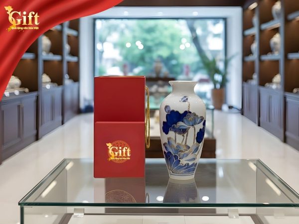 Bình Hoa Gốm Sứ Vẽ Vàng Kim Sen Xanh Đắp Nổi – Tuyệt Tác Nghệ Thuật Gốm Việt SGLHGML01-3