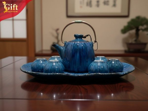 Bộ trà dáng siêu nham thạch hỏa biến xanh lòng hoa khay xếp SGMNV-BTH11.1